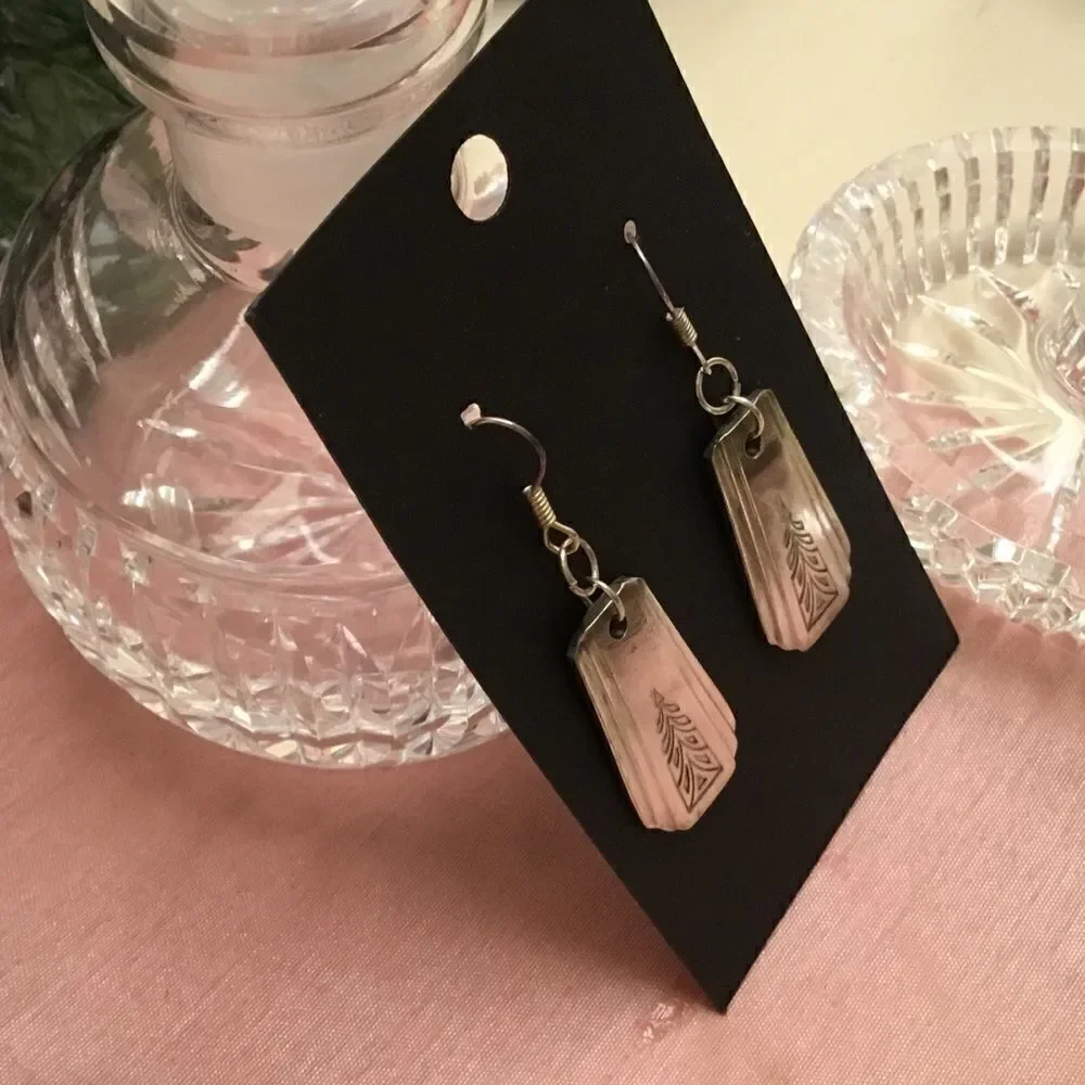 Silvertone Engraved Fishhook Earrings